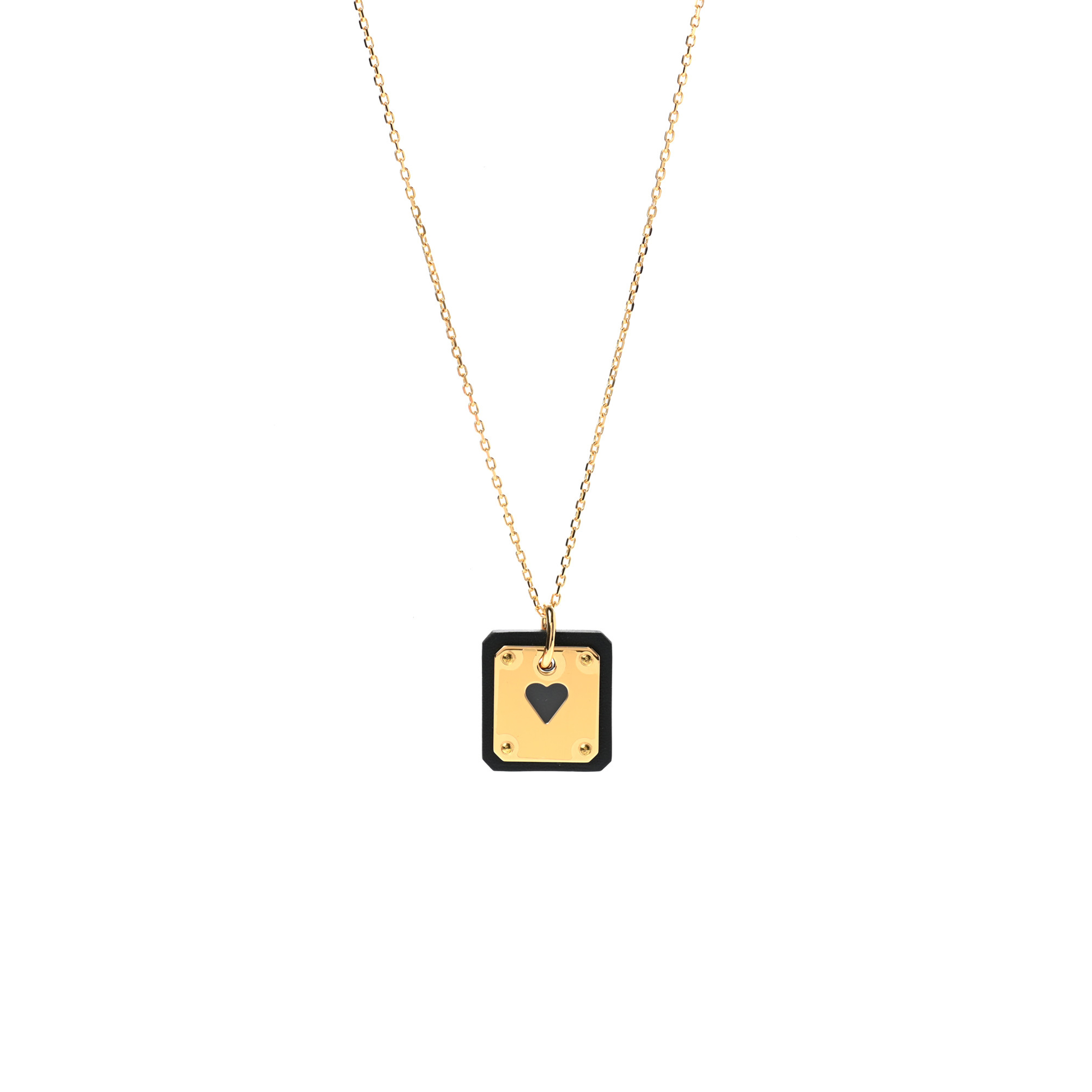 HERMÈS GOLD PLATED SWIFT AS DE COEUR NECKLACE BLACK